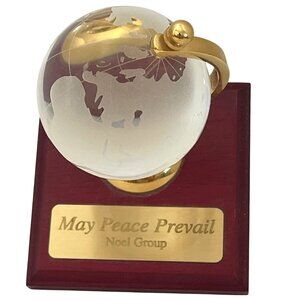 Crystal Etched Mini Globe Engraved Brass Plaque May Peace Prevail Desk Décor